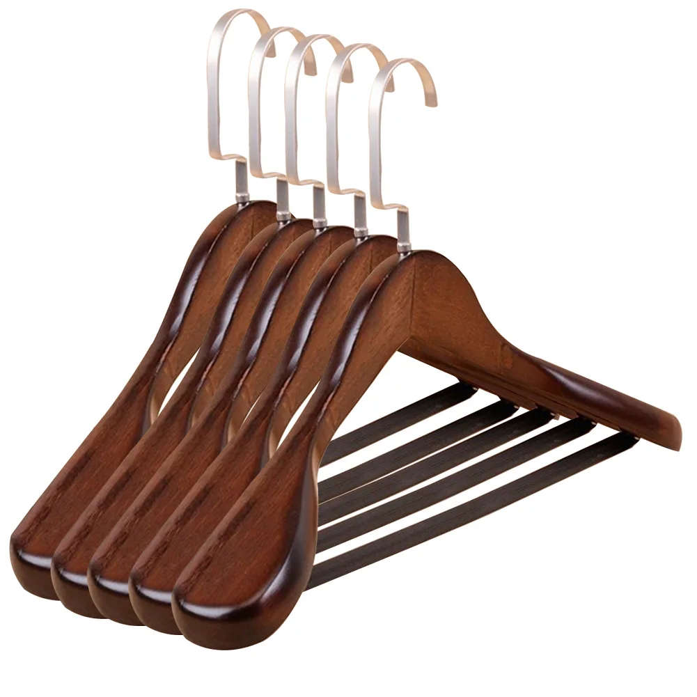 

5Pcs/pack Storage Trousers Coat Clothes Hanger Anti-rust Wide Shoulder Hotel 360 Rotating Home Smooth Store For Suit Solid Wood