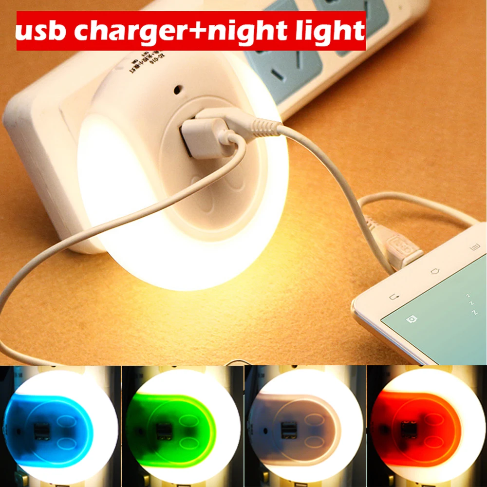 On Off Auto Led Night Light With Usb Charging Port Multifunction Wall Lights Auto Light Sensor