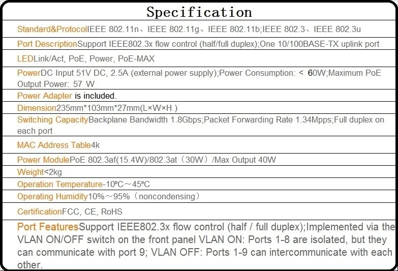 9 Порт 8 poe коммутатор IEEE802.3af PoE костюм для всех видов poe камера или AP сетевые коммутаторы Plug& Play