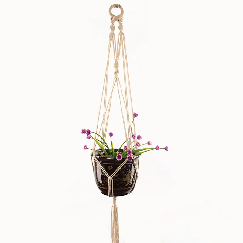 WHISM ручной работы из хлопка макраме завод вешалка цветочный горшок держатель комнатное растение корзина Дисплей веревку сад подвесные