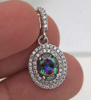 

White Gold Filled -Oval MYSTICAL Rainb Women Wedding Jewelry Colorful Cubic Zircon Trendy Necklace Pendant Engagement