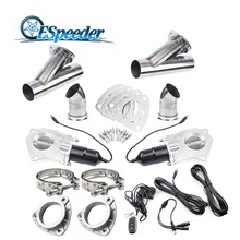 ESPEEDER 3” Remote Control Vavle Cut Out Stainless Steel Headers Y Pipe Catback Pair Electric Butterfly Exhaust Cutout Pipe Kit