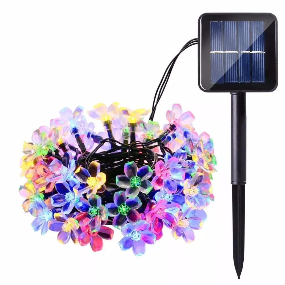 

Solar Powered Led Sakura Cherry Flower Outdoor LED Fairy Lights for Festival Christmas Halloween Party Wedding Decoration