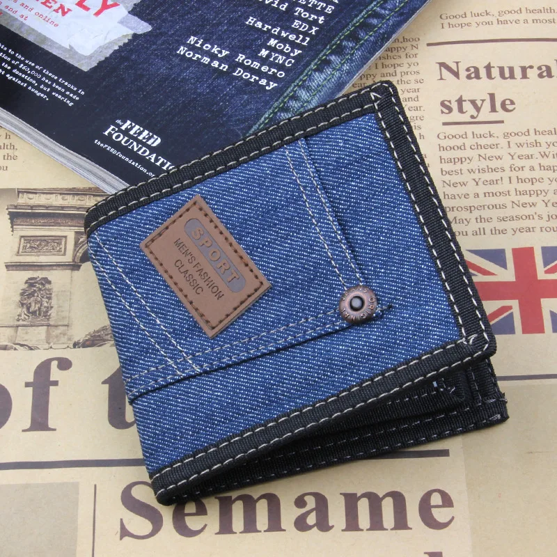 

2018 Vintage Denim Blue Jeans Canvas Wallets Women / Men Quality Man Best Gift for Boyfriend Husband Short Zipper Bag Purses