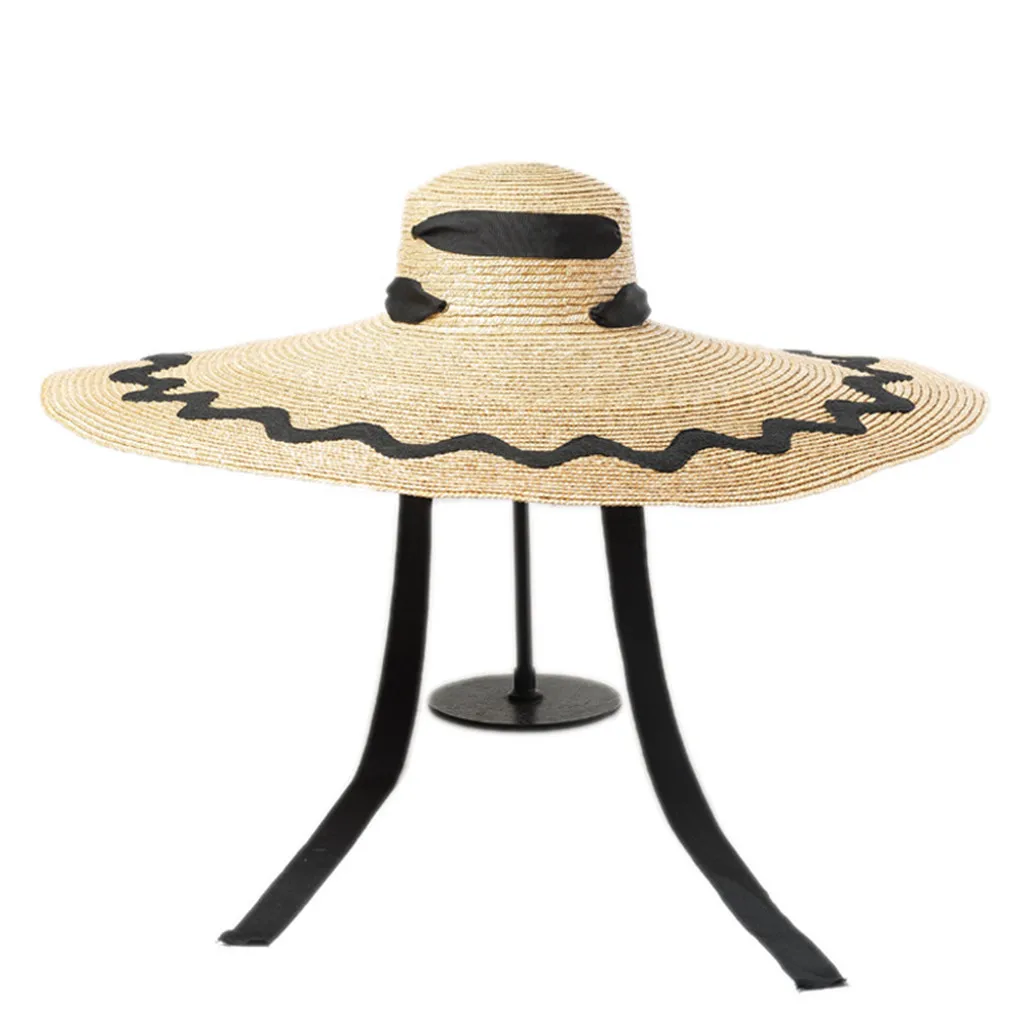 Модная большая пляжная шляпа от солнца с защитой от ультрафиолета, складная соломенная Кепка с бантом, ручная работа, женская Соломенная Кепка, Пляжная большая шляпа