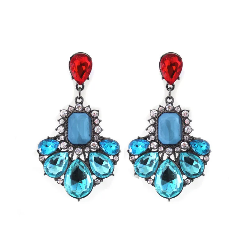 

Vintage Chandelier Earrings Teardrop Blue Crystal Big Earrings for Women Imitated jewelry brincos grandes coupon CE107
