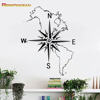 

Mapa Mundi Compass Nautical Home Decor Art Wall Stickers Vinilos Infantiles Waterproof for kids Rooms Bedroom Living Room C-08