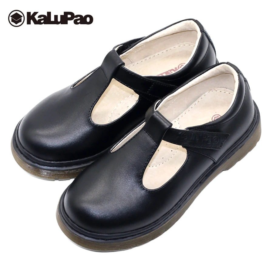 Kalupao/ Детская школьная кожаная обувь для девочек; кожаная обувь с натуральным лицевым покрытием на резиновой подошве для девочек; сезон осень; Черная детская униформа для девочек; обувь для шоу