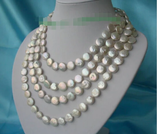 

FREE shipping>>>> Amazing long 80" 12mm white round coin freshwater cultured pearls necklace n157 new