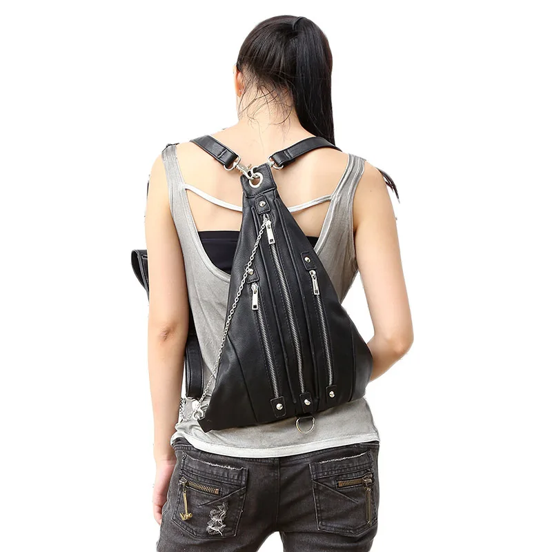 

Men and WOmen's Fashion Punk Cool Backpacks Triangular Shape Bag back with Zipper and Chains Doulble shoulder Bags New Designer