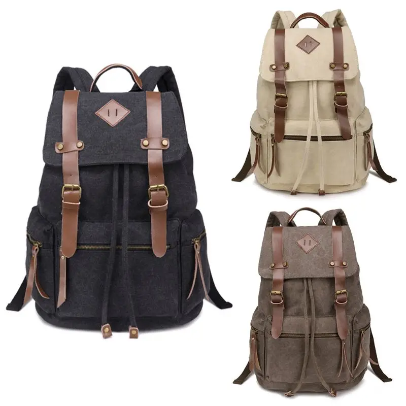 

1pc Vintage Canvas Backpack Rucksack Men Student Daypack for School Travel Hiking Backpack