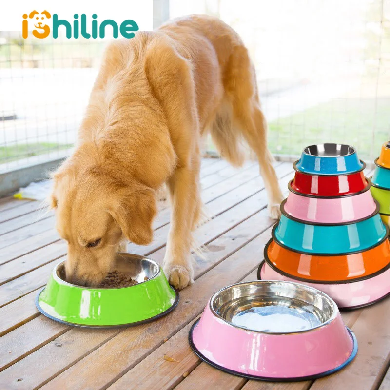 

Stainless Steel Color Spray Paint Pet Dog Bowls Puppy Cats Food Drink Water Feeder Pets Supplies Non-slip Feeding Dishes