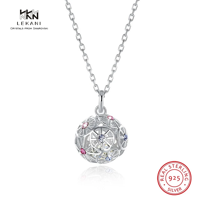 

LEKANI Crystals From Swarovski Necklace 925 Sterling silver Dolor Ball Pendant Necklace Golden Lady Crystal Gift Necklace