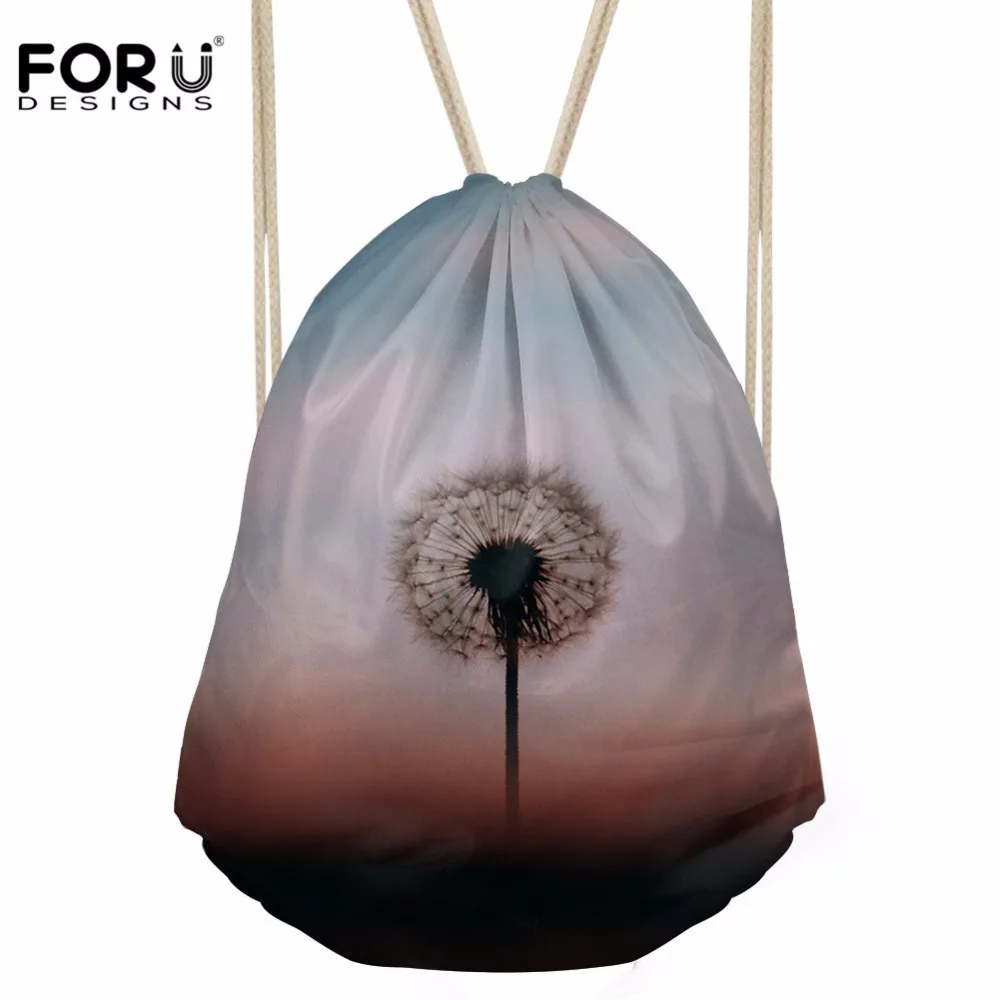 Forudesigns drawstring сумка Для женщин рюкзак для женщин Одуванчик печатает Вышивка Крестом Пакет Обувь для девочек маленький спортивный карман