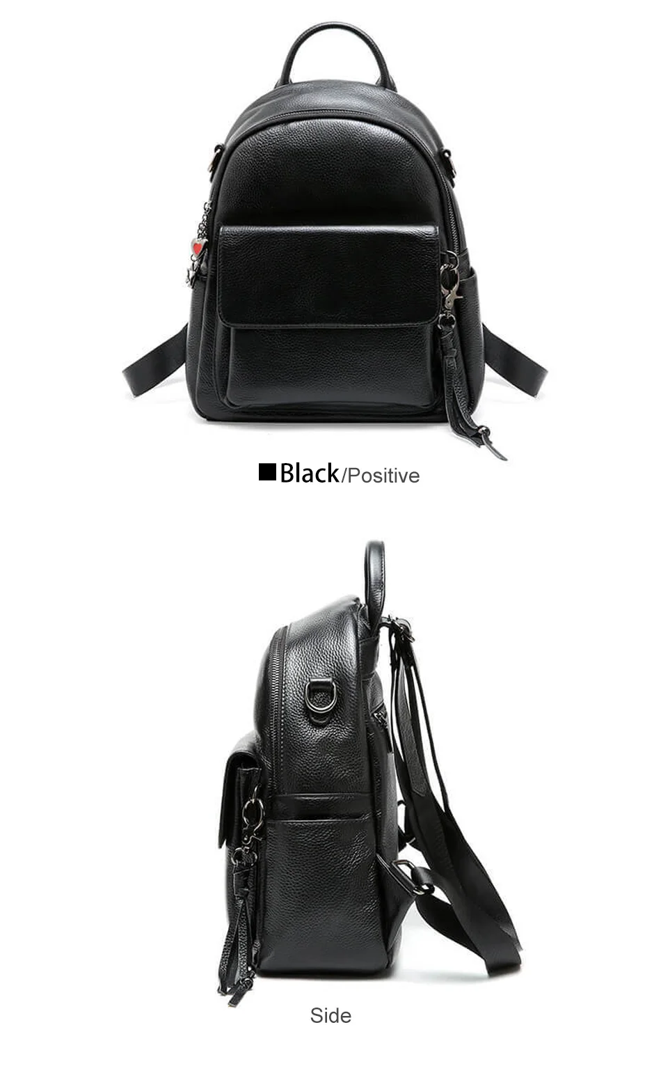 Женский рюкзак с ремешком в форме сердца, Натуральная воловья кожа, Женский Повседневный рюкзак, черный рюкзак для путешествий, школьный рюкзак для девочек
