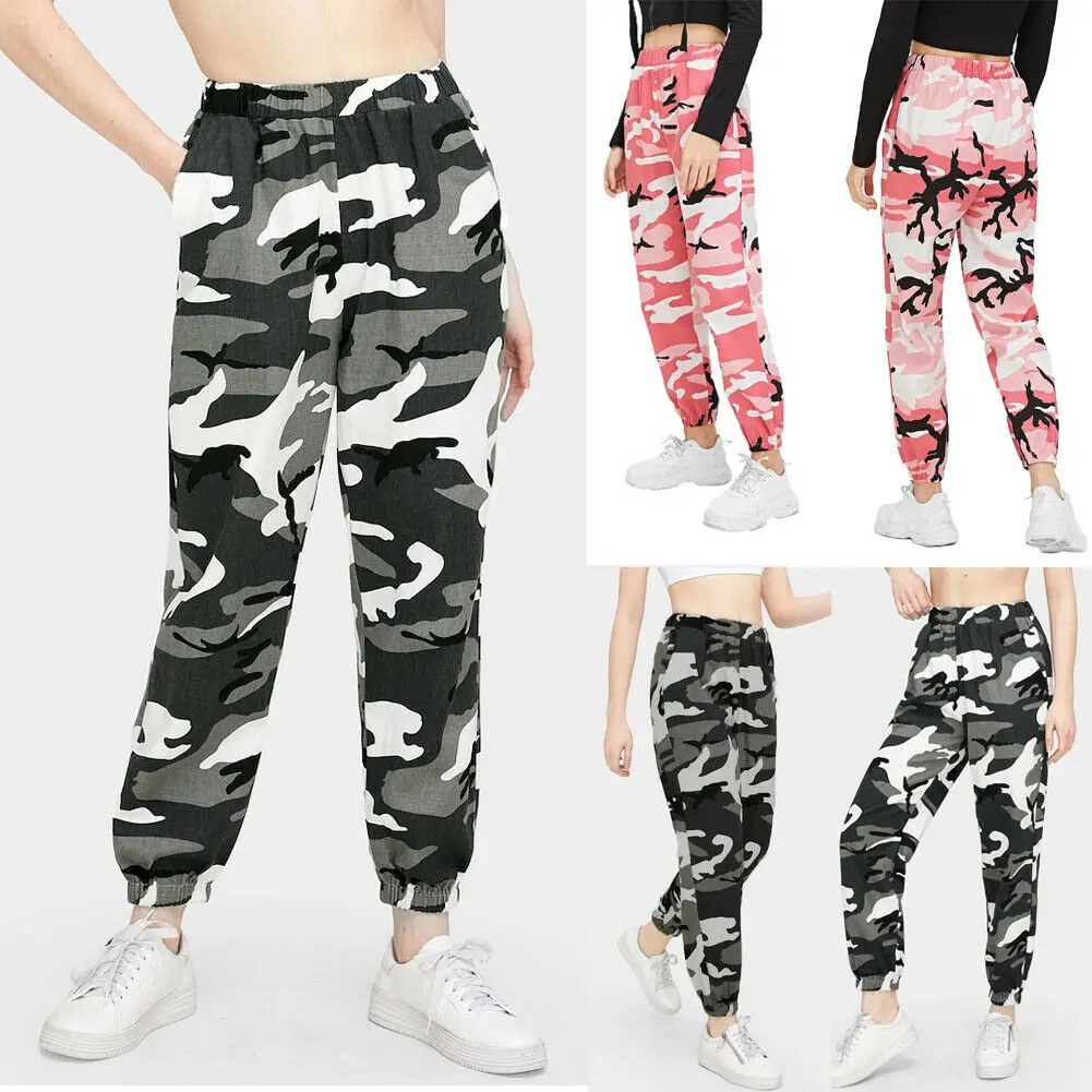 

Hot Women's Camouflage Pants Cargo Camo Military Loose Elastic Waist Long Trousers Ladies Fashion Sport Casual Street Hip Hop