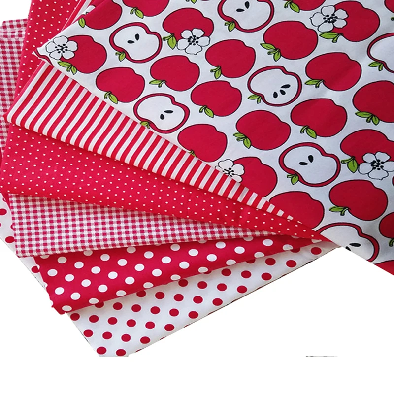 

6PC Red Apple Striped Dot Cotton Fabrics Patchwork Sewing Tilda Dolls Telas Patchwork 40cm*50cm