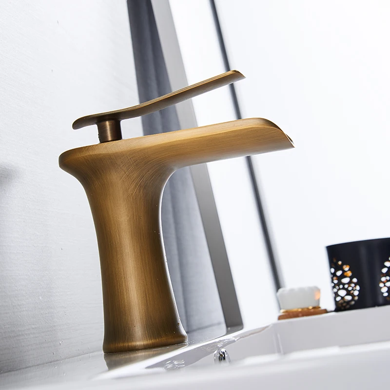Preise Becken Armaturen Wasserfall Bad Wasserhahn Einzigen handgriff Waschbecken Mischbatterie Bad Antiken Wasserhahn Messing Waschbecken Wasser Kran Silber 6009