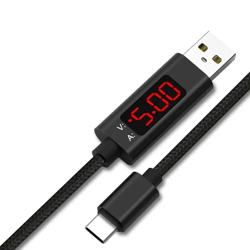 

USB C Fast Charging Data Sync Cable With Voltage Current LED Display Cord for Samsung S10 S9 Note 9 Xiaomi 9/8 Huawei Oneplus