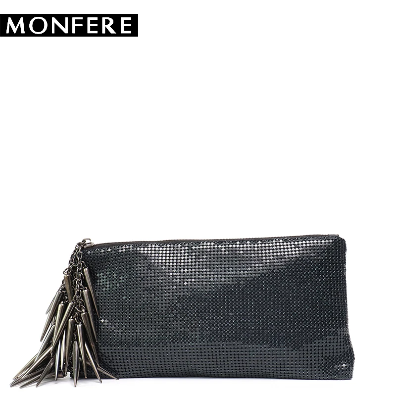 

MONFERE Luxury Brand Fashion Party Evening Bag Day&Night Clutch for Ladies Women Aluminium Spike Wristlets Female Metallic Purse