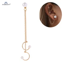 Perle blanche boucle d'oreille Tragus Piercing Helix Piercing manchette boucles d'oreilles or gland boucles d'oreilles faux nez anneau oreille Piercing femmes bijoux(China)