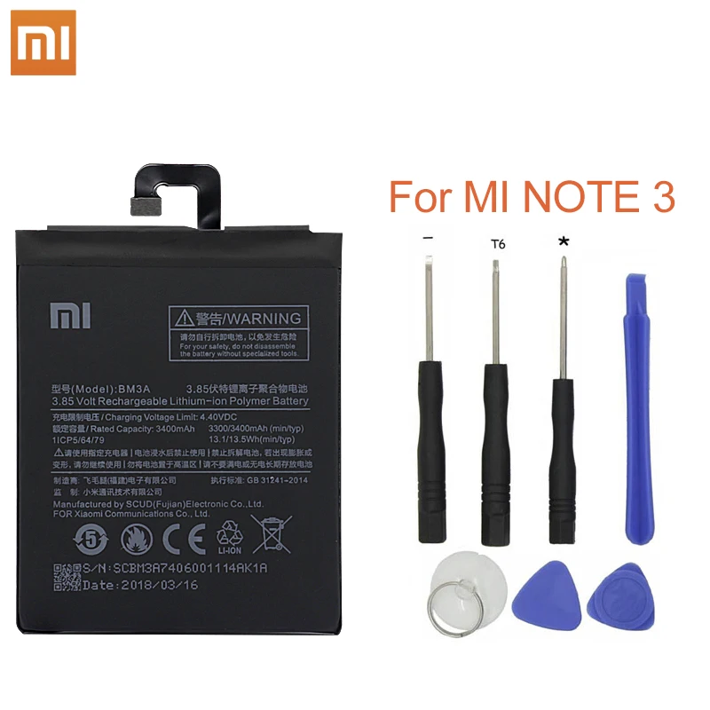 Xiao mi Phone battery BM3A для Xiaomi Note 3 Сменная батарея 3300mAh Высокая емкость Оригинальные аккумуляторы для телефонов+ Инструменты