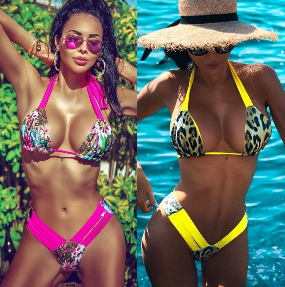 

Sexy Leopard Print Bikini Set New Summer Women Thong Swimwear Push Up Padded Swimsuit Women Bathing Suit