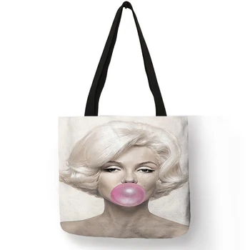 

Customized Famous Monroe Reusable Shopping Bag Eco Linen Bags With Quotes Print Women Fashion Handbags Dropshipping