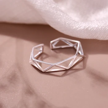 

Korean 925 Sterling Silver Hexagon Rings For Women Fashion Retro Antique Rings Bridal Wedding Jewelry Anillos