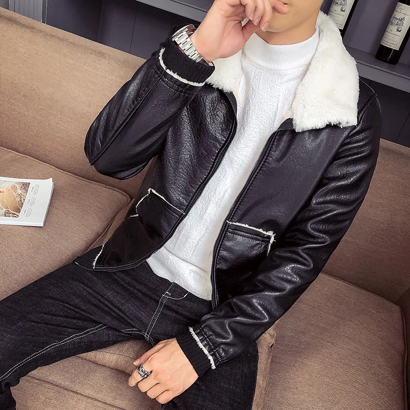

New men PU leather sweater in winter Men's leather men's routine business model
