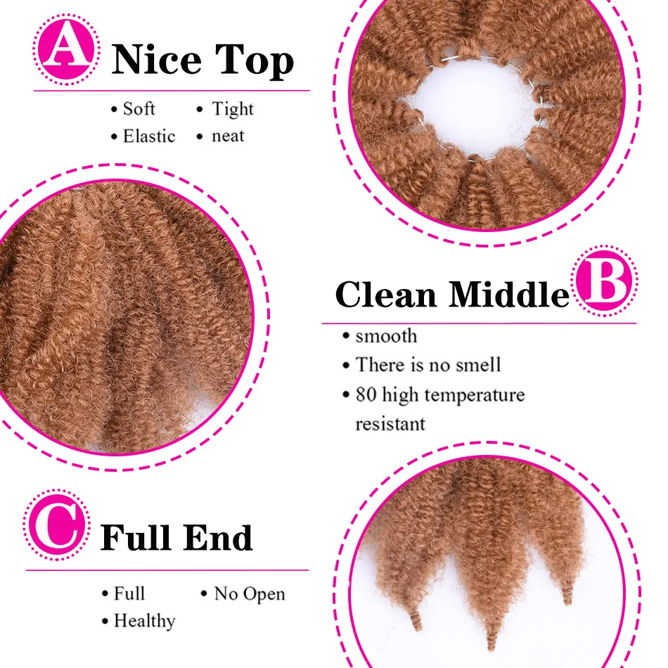 8'' Afro Marley Braid Hair Soft Kinky Twist Hair Crochet Synthetic Braiding Extensions High Temperature Fiber For Woman