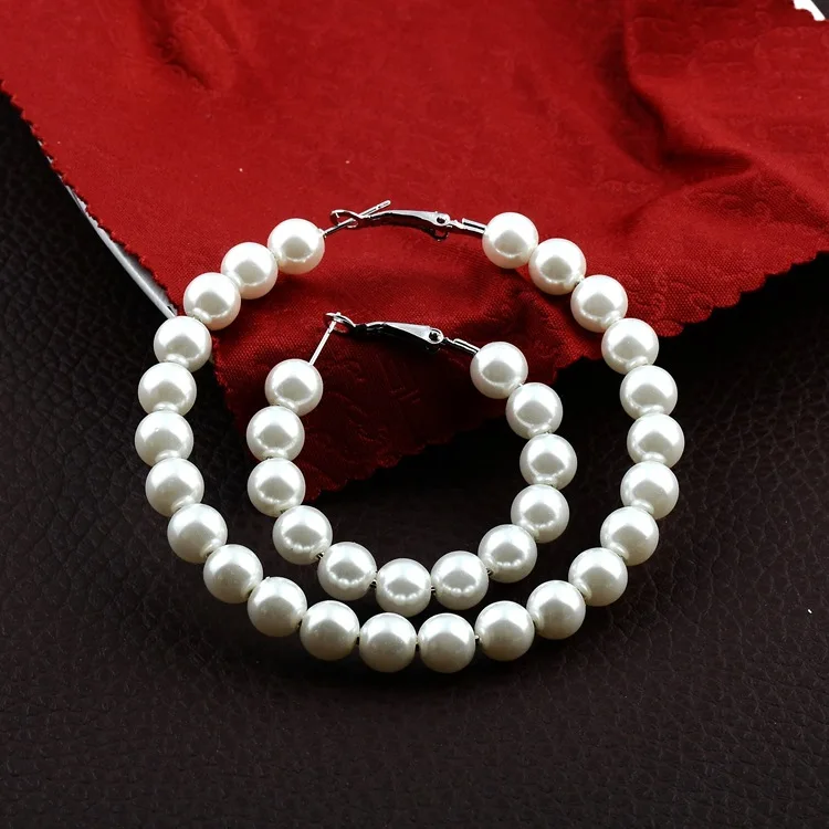 

hot 2019 Trendy Elegant Created Big Simulated Pearl Earrings String Statement Dangle Statement Multiple Pearls CircleEarrings