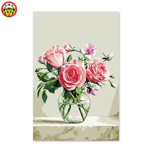 Картина маслом для домашнего декора ваза розы розовые лепестки роз картины по номерам цветы раскраска картин по номерам