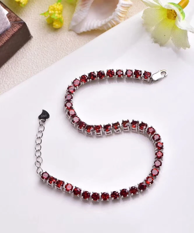  Extravagant classique rond naturel rouge grenat gemme Bracelet naturel pierre gemme Bracelet 925 ar