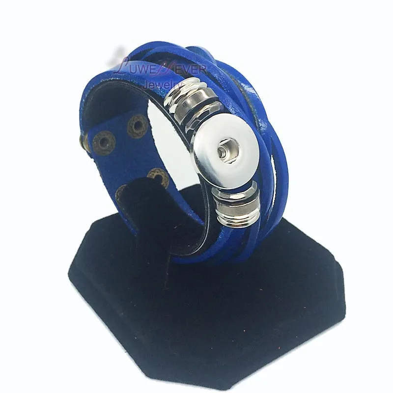 Настоящий кожаный браслет 135 ручной работы 12 мм 18 мм браслет на застежке-кнопке очаровательные ювелирные изделия для женщин и мужчин подарок - Окраска металла: dark blue 18mm