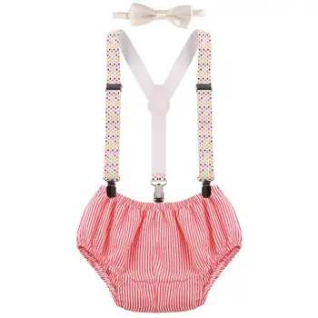 

3pcs Set Baby Cake Smash Outfit Cute Baby Boy Girl Clothes for Birthday Party Photo Shoot Pants Suspenders Bow Tie Baby Outfit