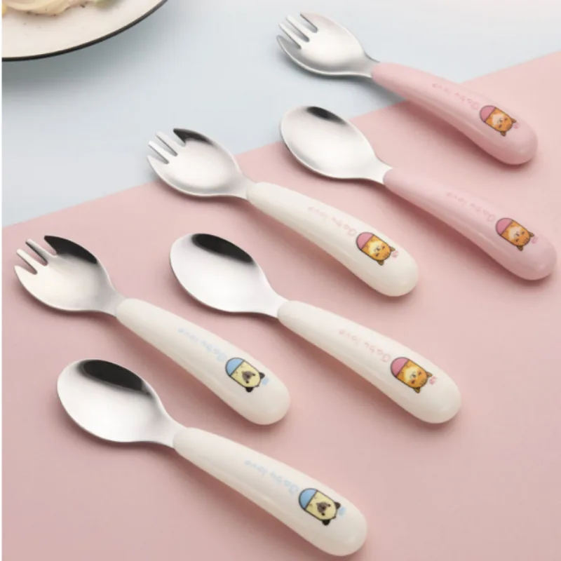 

2PC/Set Cartoon Stainless Steel Fork Spoon Suit Creative Portable Cute Chidren Tableware Set Gifts Babies Eating Training Spoons