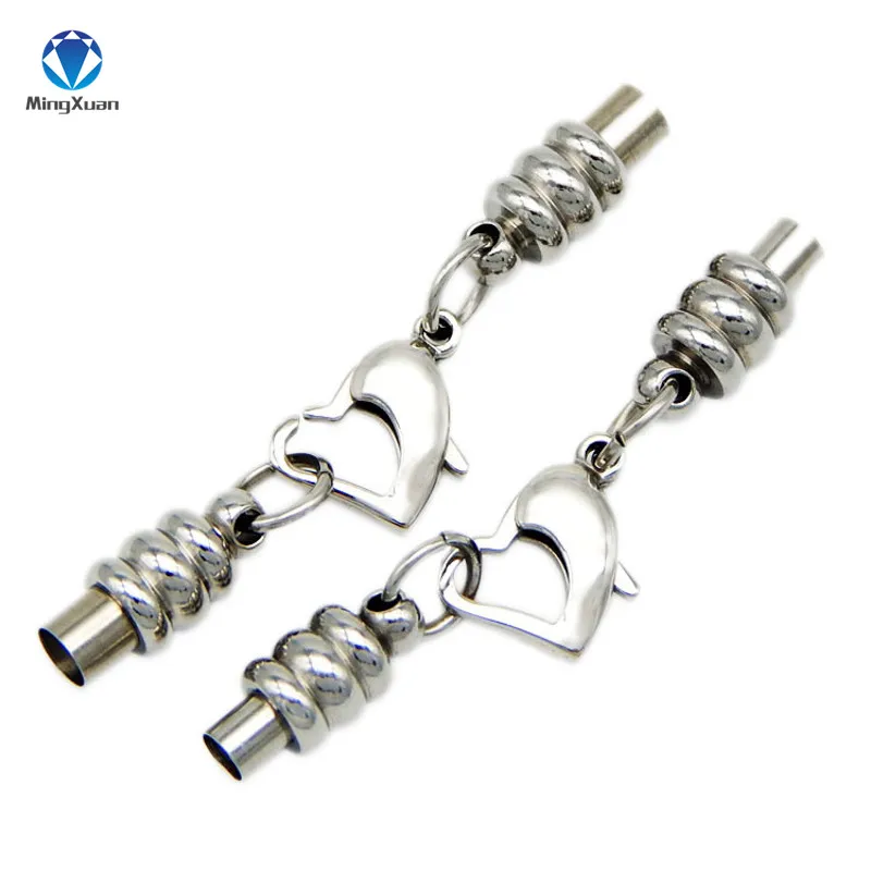 

1pcs Stainless Steel Leather Cord 3/4mm Necklace Lobster Clasps With Extended Heart Connectors For Jewelry Making