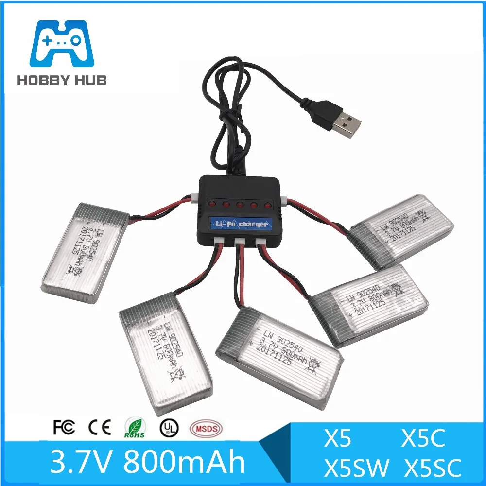 

Limskey 800mAh 3.7V LiPo Battery + USB Charger for SYMA X5C X5 X5SW X5HW X5HC MJX X708 W RC Drone Quadcopter Spare Battery Parts