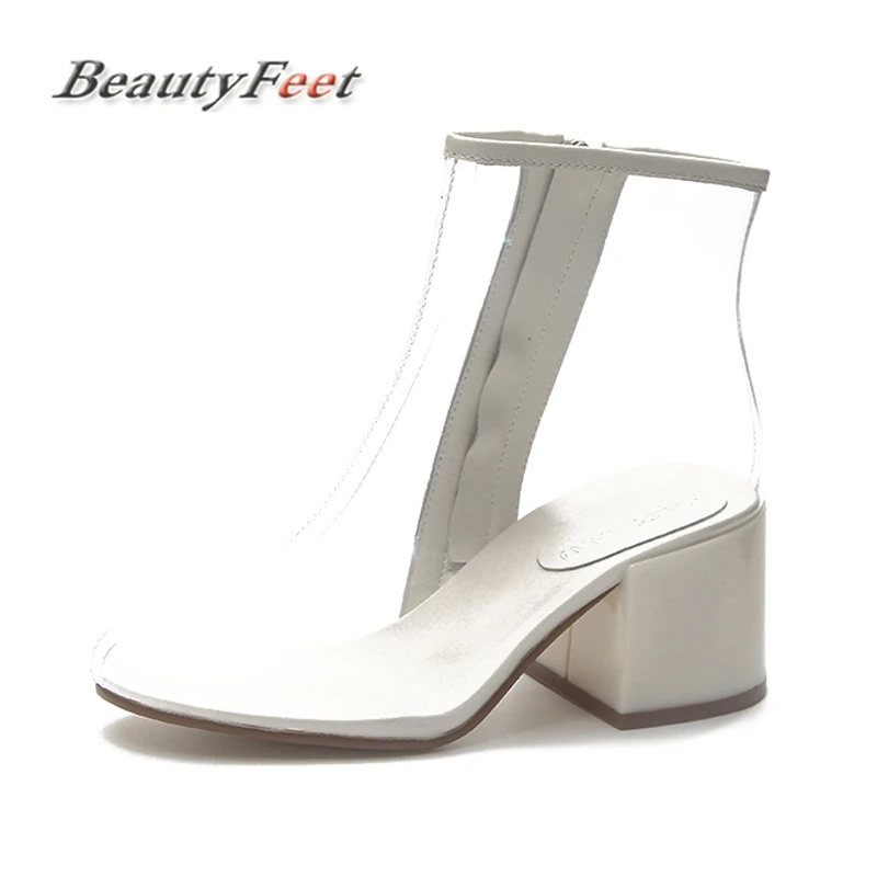 

Fashion Woman 2018 Women's Boots New High Heels Transparent Boots for Women Shoes Short Boots Zipper Martin Boots BeautyFeet