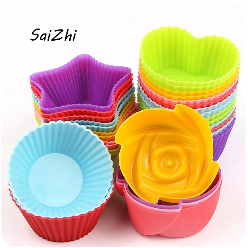 

5PCS Silicone Cupcake Circle Heart Star Flower Shapes Jelly Pudding mold 7*3 cm Cake Tool Baking Accessories 5643