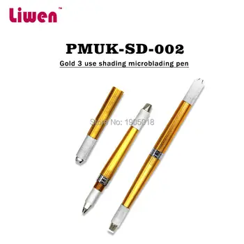 

New 2pc gold multi function heavy permanent makeup microblading shading pens 2pc 3RL/15M shading needles disposable 12pins blade