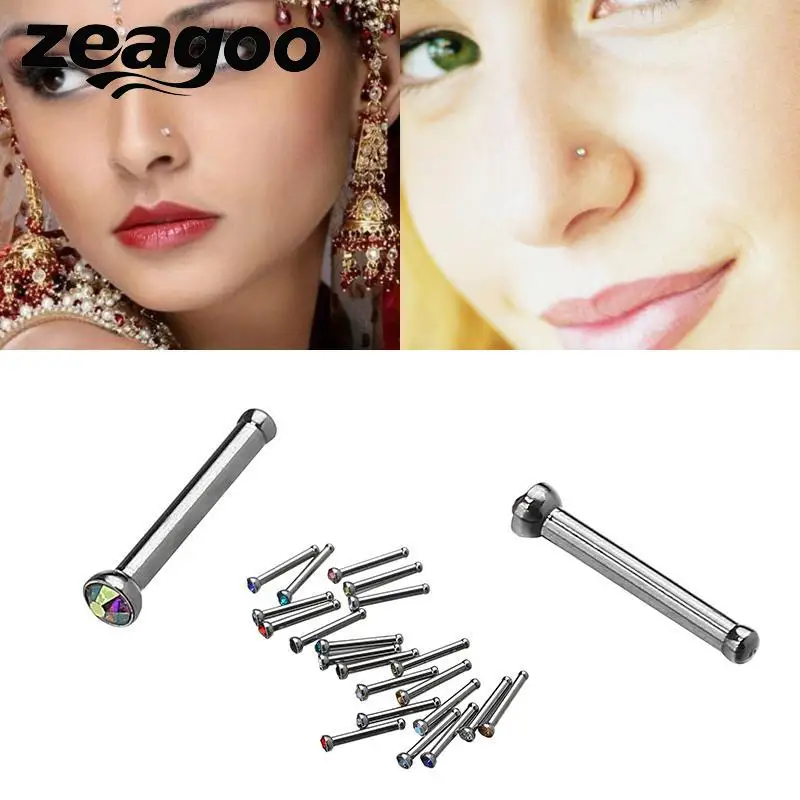 Zeagoo Rhinestone Geometric Shape Nose Stud For Women Pierced Fashion
