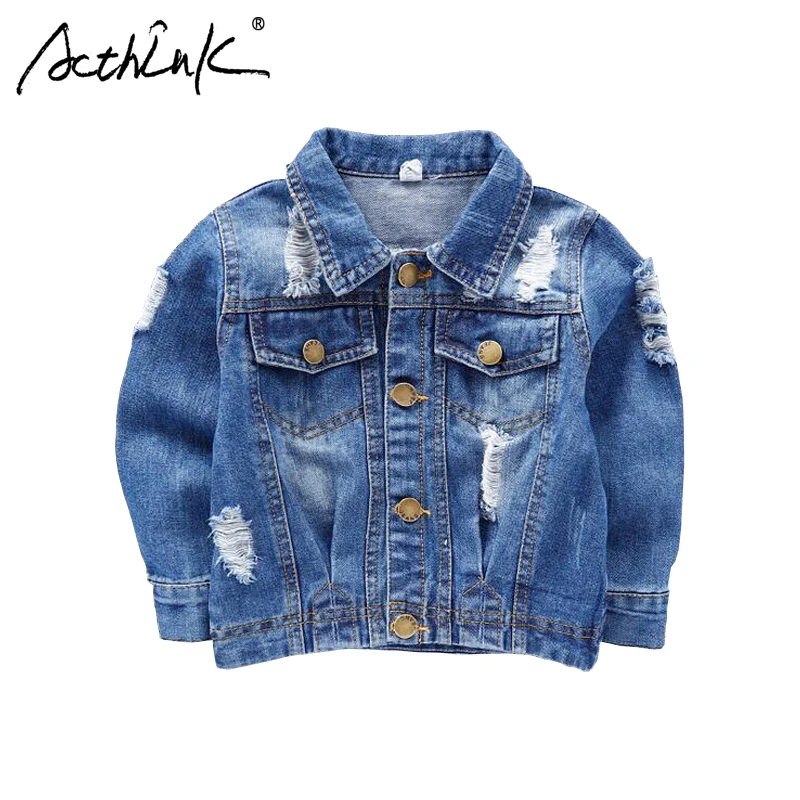 ActhInK New 2018 Boys Ripped Denim Jacket Baby Kid