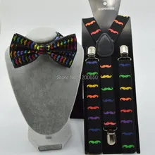 Унисекс Регулируемый зажим-на брекеты упругой y-обратно Для женщин черные усы подтяжки и бантом Галстуки Для Свадьба