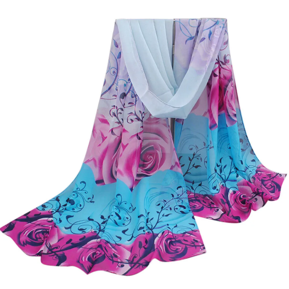 Потрясающее сочетание, шарф женский красивый розовый узор шифон Шаль Обертывание s шарф шарфы foulard femme