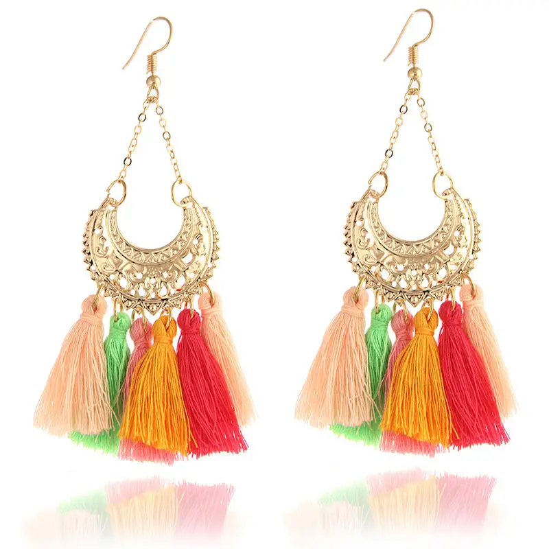 

New Boho Style Moon Shape Tassel Earrings Women Jewelry Alloy Simple Bohemia Ethnic Earrings For Women Jewelry e069