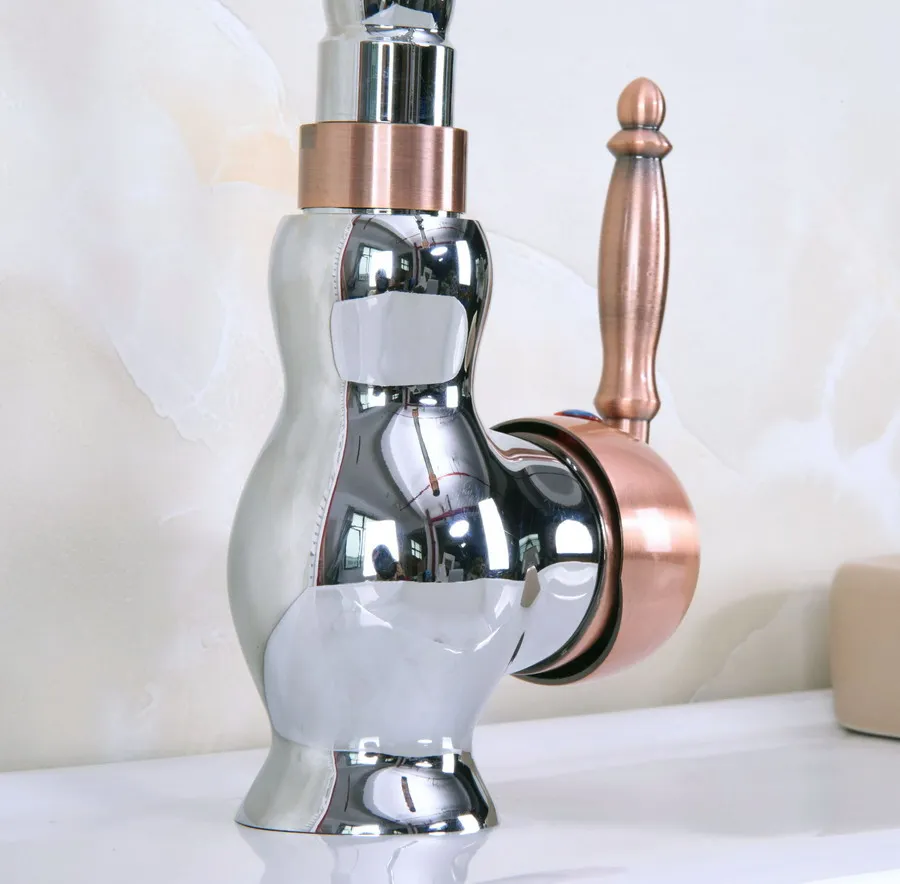 Polished Chrome Red Copper Brass Swivel Spout Single Lever Handle Kitchen/Bar Bathroom Sink Faucet Hot&Cold Mixer Tap anf914