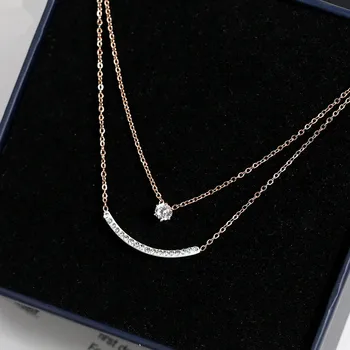 

YUN RUO 2019 Rose Gold Color Double Layer Smiling Pendant Necklace Chain Fashion Titanium Steel Jewelry Never Fade Drop Shipping