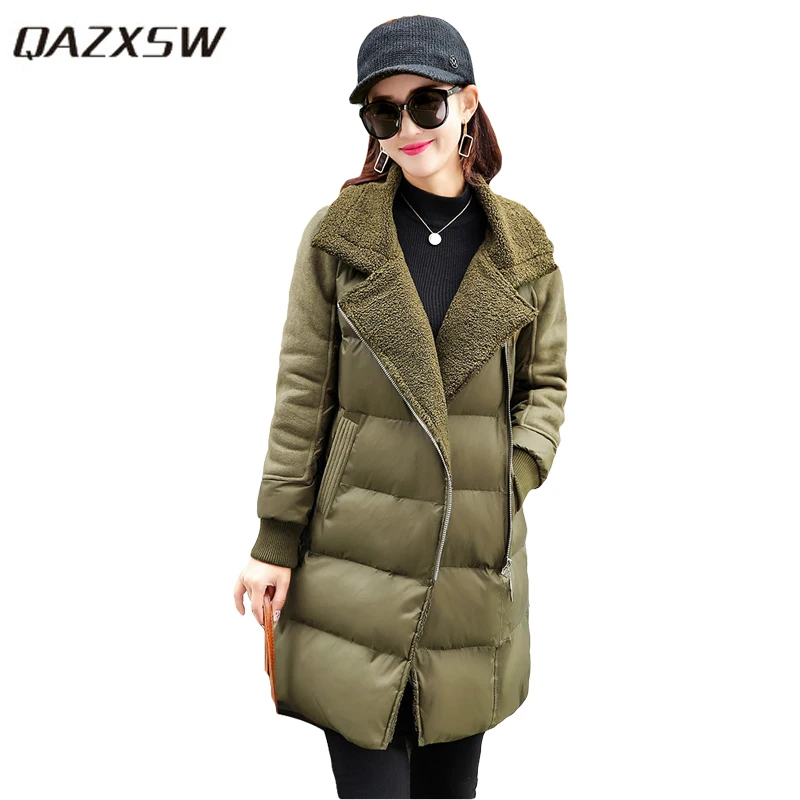 Qazxsw женская зимняя куртка для Для женщин теплая верхняя одежда лоскутное овечьей